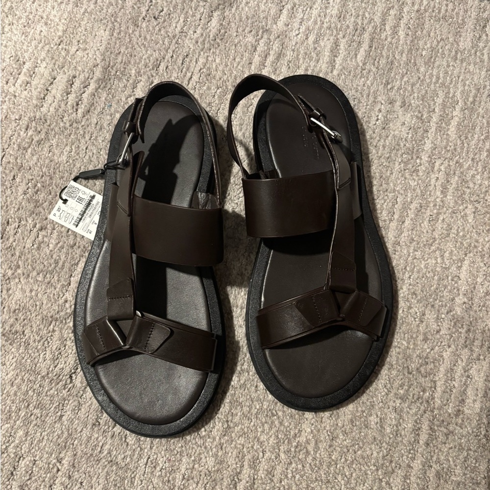 Massimo Dutti Brown Leather Strap Sandals - Casual Open Toe size 8